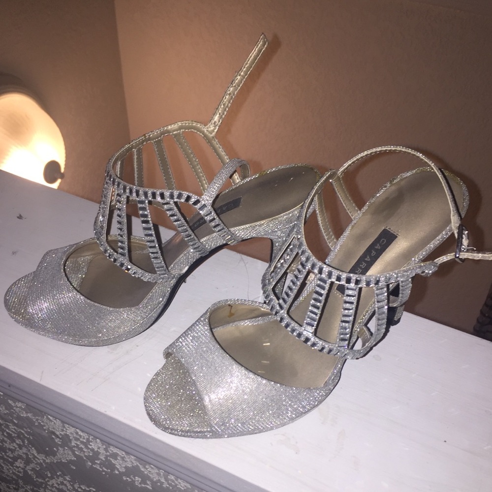 Pretty silver heels with stones on them! Gorgeous